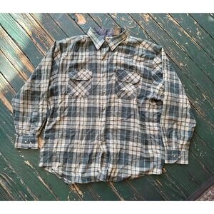 Northwest Blue Mens XL Plaid Flannel Shirt Green Tan Long Sleeve Button Down